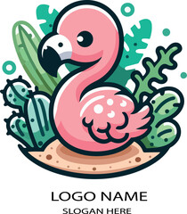 Cute Baby Flamingo African Safari Animal logo icon vector white background .