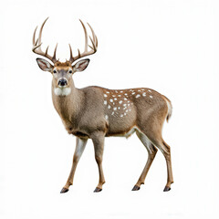 Fototapeta premium Majestic Deer in Portrait: A powerful buck with impressive antlers stands proudly, its gaze direct and confident, against a clean and elegant backdrop.