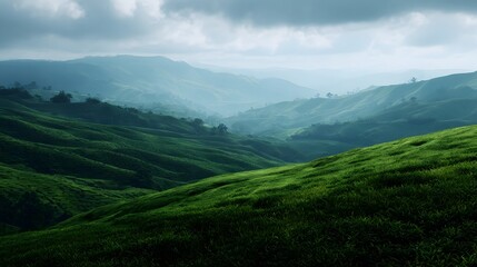 Fototapeta premium Lush green tea plantation on rolling hills