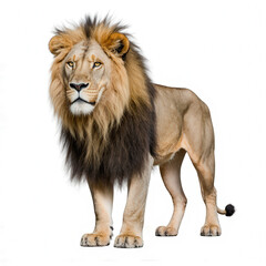 Majestic Lion Portrait: A striking male lion, showcasing a magnificent mane and regal posture.
