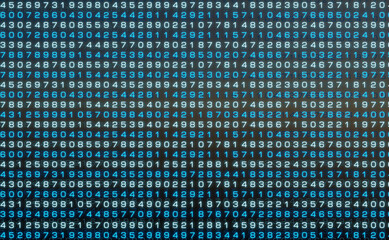 Digital number sequences from 0 to 9 on the screen, data or machine code. Technology, electronic data processing, big data, system, computer data, analyzing. 3D illustration