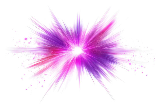 Explosion of pink and purple powder isolated on transparent background. Vibrant purple and pink starburst light effect isolated on white background. - Powered by Adobe
