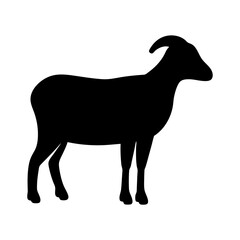 Silhouette of a goat standing against a white background in profile