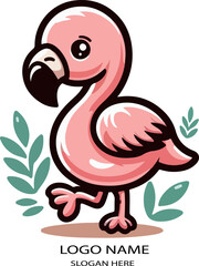 Cute Baby Flamingo African Safari Animal logo icon vector white background .