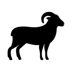 Silhouette of a Majestic Ram Standing Tall in Solid Black Color
