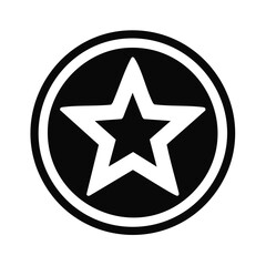 Star Icon Symbol Inside Circle, Flat Vector Graphic Element in Black and White