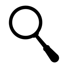 Simple black magnifying glass with a rounded handle on a white background