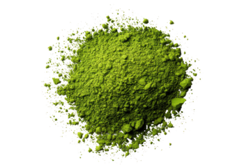 A vibrant green, granular powder, densely packed in a circular mound, against a black background.  Powdered substance erupts radially outward