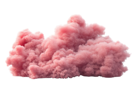 Pink cotton candy cloud formation isolated on transparent background. Pink smoke cloud isolated on white background.