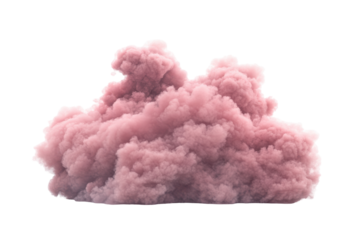 Pink cotton candy cloud formation isolated on transparent background. Pink smoke cloud isolated on white background.