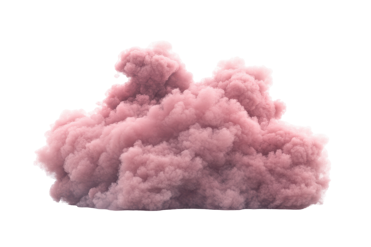 Pink cotton candy cloud formation isolated on transparent background. Pink smoke cloud isolated on white background.