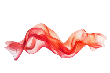 Flowing red and orange silk fabric isolated on transparent background. Wave of flowing red light isolated on white background.