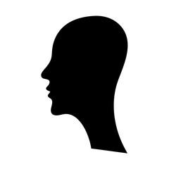 Black silhouette of a human head in profile, facing left direction