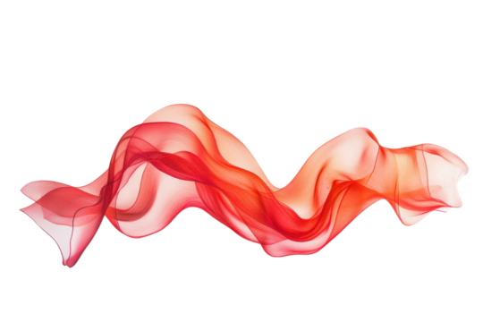 Flowing red and orange silk fabric isolated on transparent background. Wave of flowing red light isolated on white background.