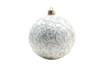 Fototapeta premium Elegant white christmas ornament with swirl pattern isolated on transparent background. White christmas ball isolated on white background.