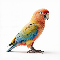 Fototapeta premium Exotic Parrot's Vivid Color: A detailed shot of vibrant, multicolored parrot displaying stunning plumage. showcasing the mesmerizing beauty of tropical avian life.