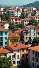 Fototapeta premium A variety of architectural styles showcase diverse building exteriors; homes, apartments, offices, and more, nestled together in a cityscape , concrete, structure