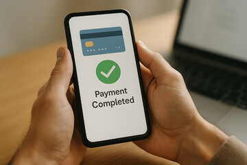 Mobile Payment Completed Confirmation on Smartphone Screen