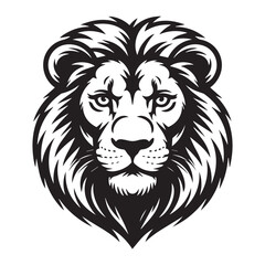 Obraz premium Vector art of a powerful black silhouette of a lions head with a majestic mane, isolated on a white background, representing strength and courage