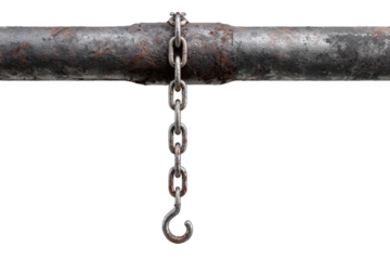 Rusted metal pipe with a hanging chain