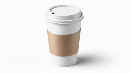 White coffee cup with brown sleeve