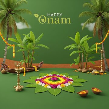 Vibrant floral pookalam decoration for onam festival celebration