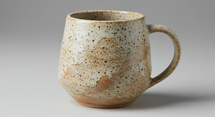 Handmade mug with speckled texture and irregular shape.