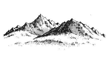 Halftone mountain range illustration with snowy peaks against a white background landscape view