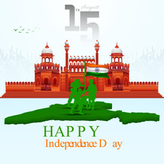 Vector illustration of the Independence Day of India 15 August celebration poster design