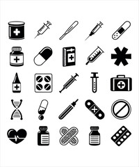 Medical icons set vector illustration with symbols for medicine health care and doctor tools