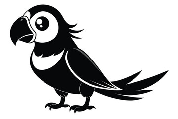 Cartoon Black and White Parrot on White Background Design Silhouette Style