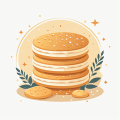 Stack of Cream Filled Golden Cookies Illustration