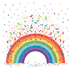 Obraz premium Rainbow color confetti falling down PNG create birthday and party decoration concept vibrant celebration image festive design joyful atmosphere transparent background illustration