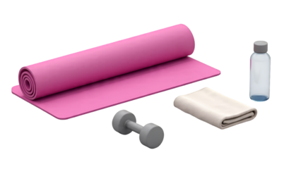 Wellness Set with Yoga Mat and Dumbbell Isolated on White