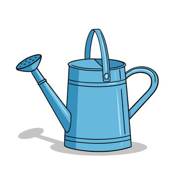Blue watering can with sprinkler and handle metal garden