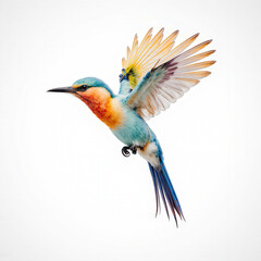 Fototapeta premium Vibrant Hummingbird in Flight: Capture the stunning aerial display of a vibrant hummingbird, showcasing its iridescent plumage and agile wings in graceful flight.