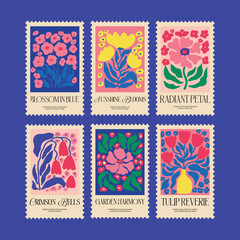 Obraz premium Vintage Floral Stamp Collection – Colorful Botanical Illustration Set for Print & Design