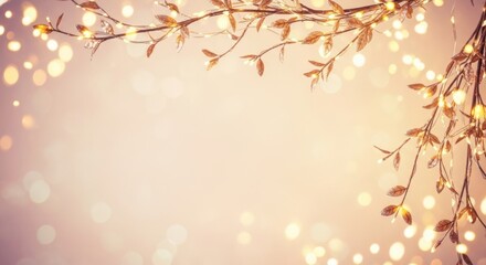Fototapeta premium Festive Twinkling Lights on Delicate Branches with Soft Bokeh Background