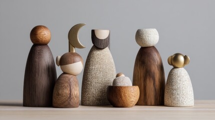 Wooden Nativity figurines, neutral tones