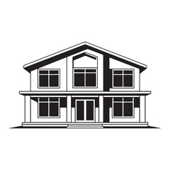 Vector art of modern twostory house with a porch and multiple windows, isolated on white background