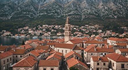 Fototapeta premium 아름다운 붉은 지붕 마을의 풍경 사진