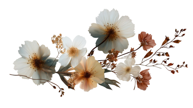 aesthetic dry flower sticker on white background 