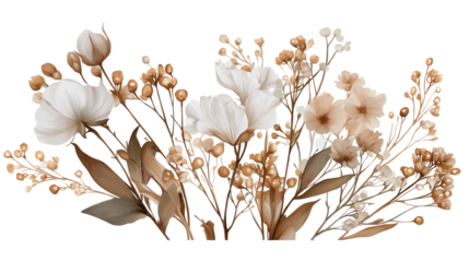 aesthetic dry flower sticker on white background 