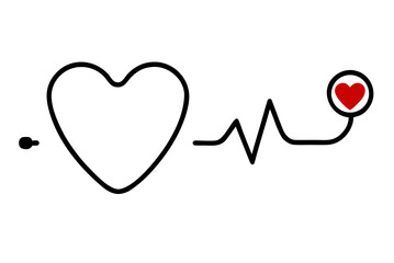 Heartbeat and ECG line, a symbol of love, health, and medical care