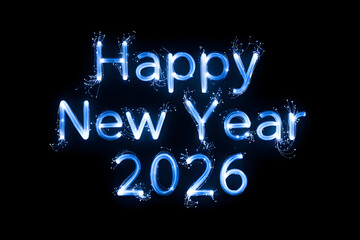 Glowing blue light streaks form happy new year text image