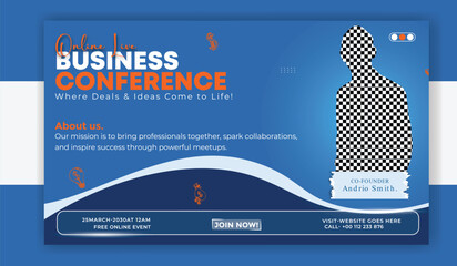 Vector art of online business conference banner template design for promotion and advertisement