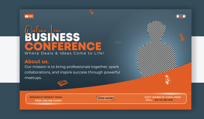 Vector art of online business conference banner template design for promotion and advertisement