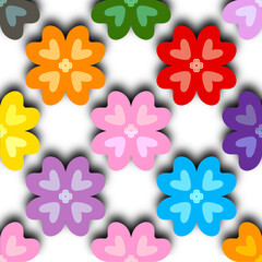 Bold Colorful Floral Pattern with Shadow Effe PNG