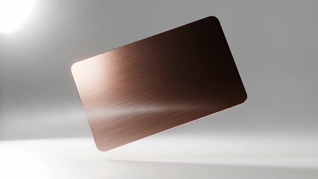 A copper metal card floating in a bright space, representing modern business, finance, and technology, with a clean and minimalist design for various applications