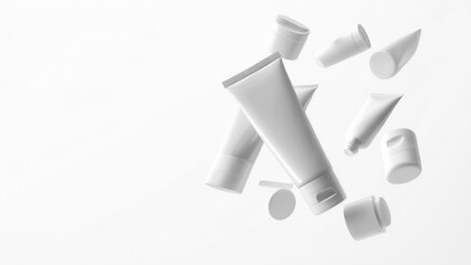 Fototapeta premium White cosmetic tubes in mid-air